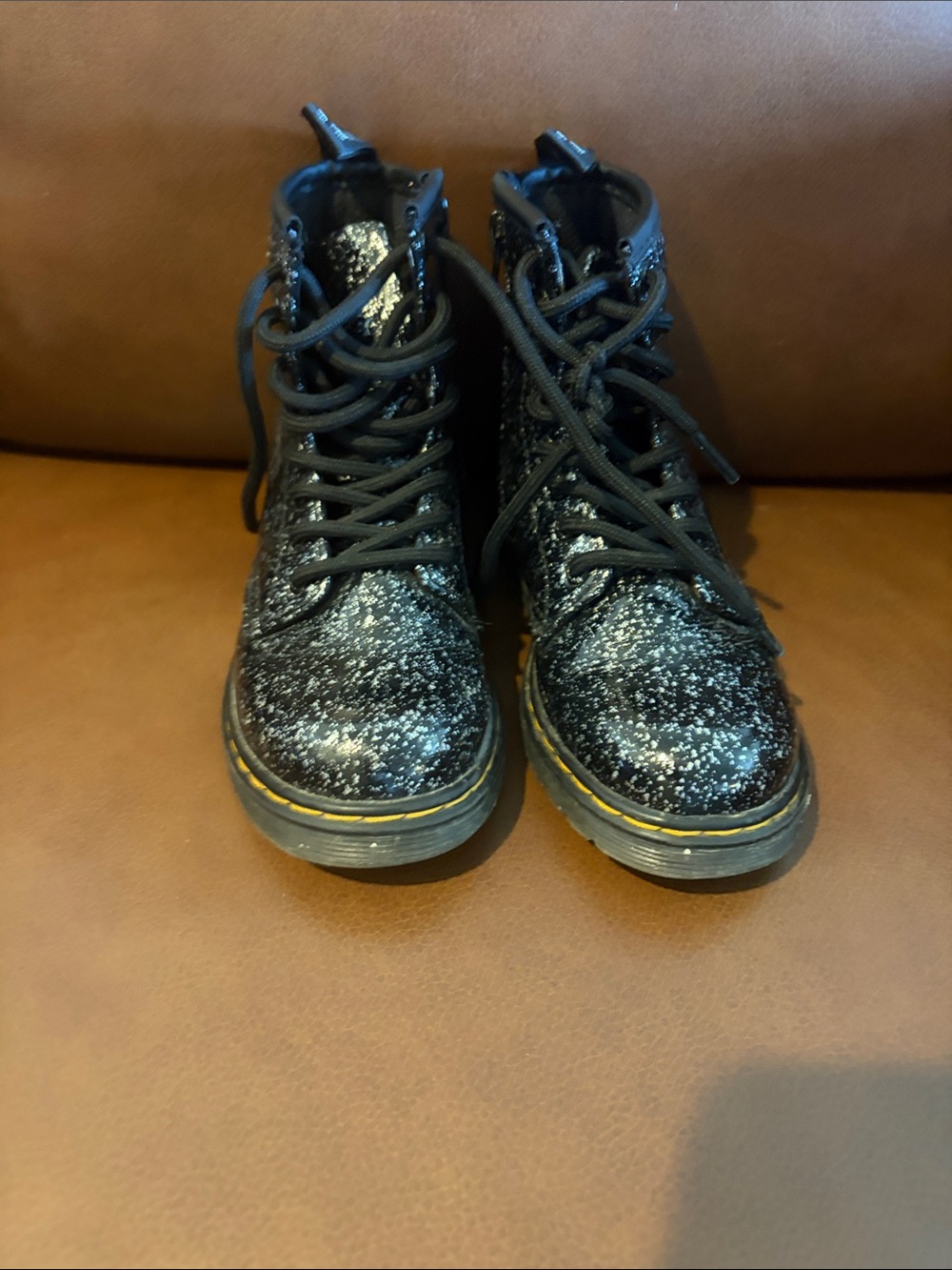 Dr. Martens Kids Black Glitter Lace-Up Boots